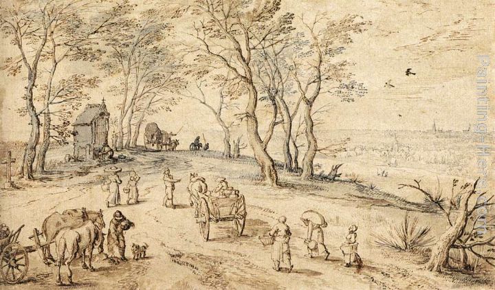 Villagers on their Way to Market painting - Jan the elder Brueghel Villagers on their Way to Market art painting